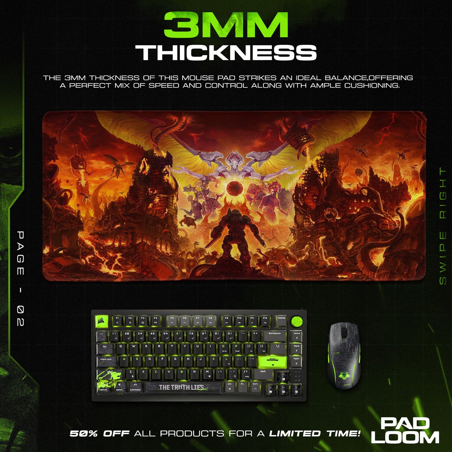 Doom Mouse Pad, Hellfire Battle Gamer Desk Mat Padloom