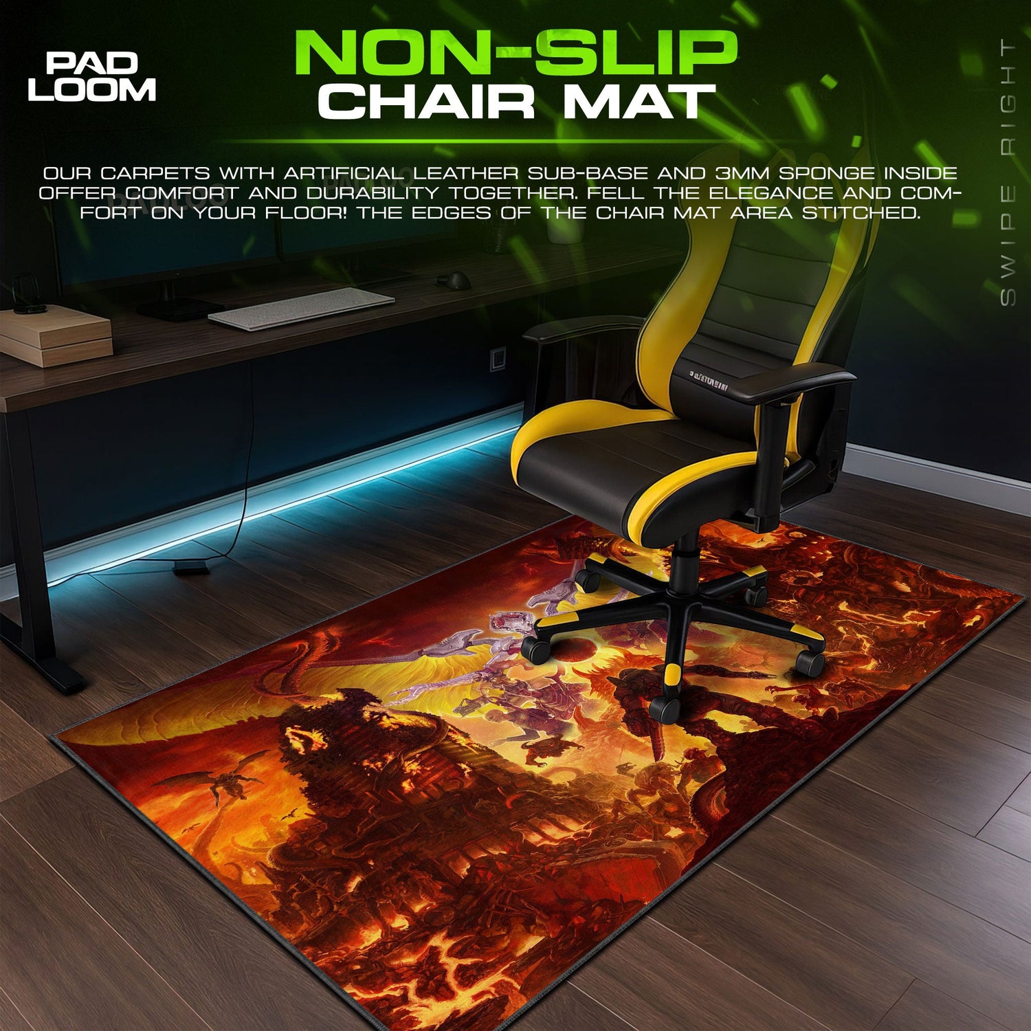 Doom Mouse Pad, Hellfire Battle Gamer Desk Mat Padloom
