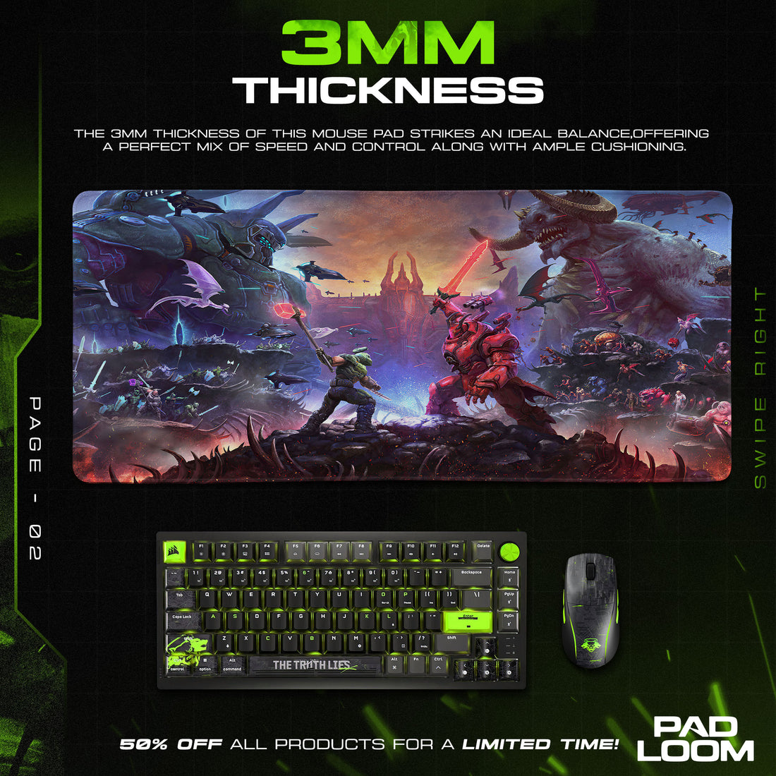 Doom Mouse Pad, Infernal Showdown Gamer Desk Mat