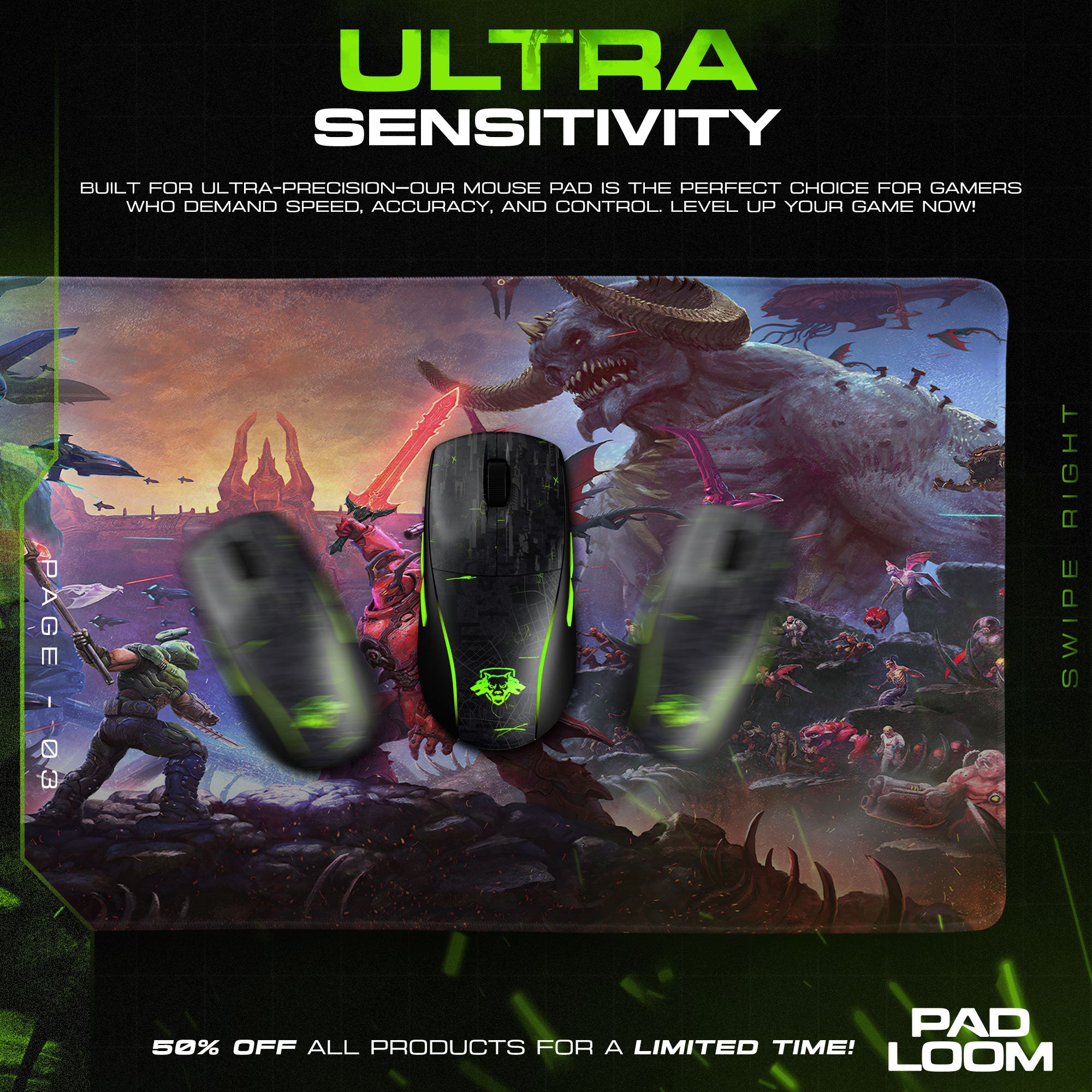 Doom Mouse Pad, Infernal Showdown Gamer Desk Mat