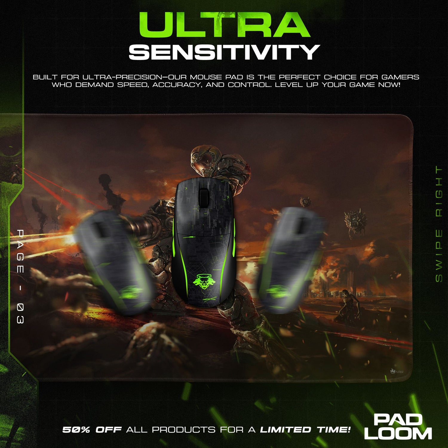Doom Mouse Pad, Slayer Onslaught Gamer Desk Mat Padloom