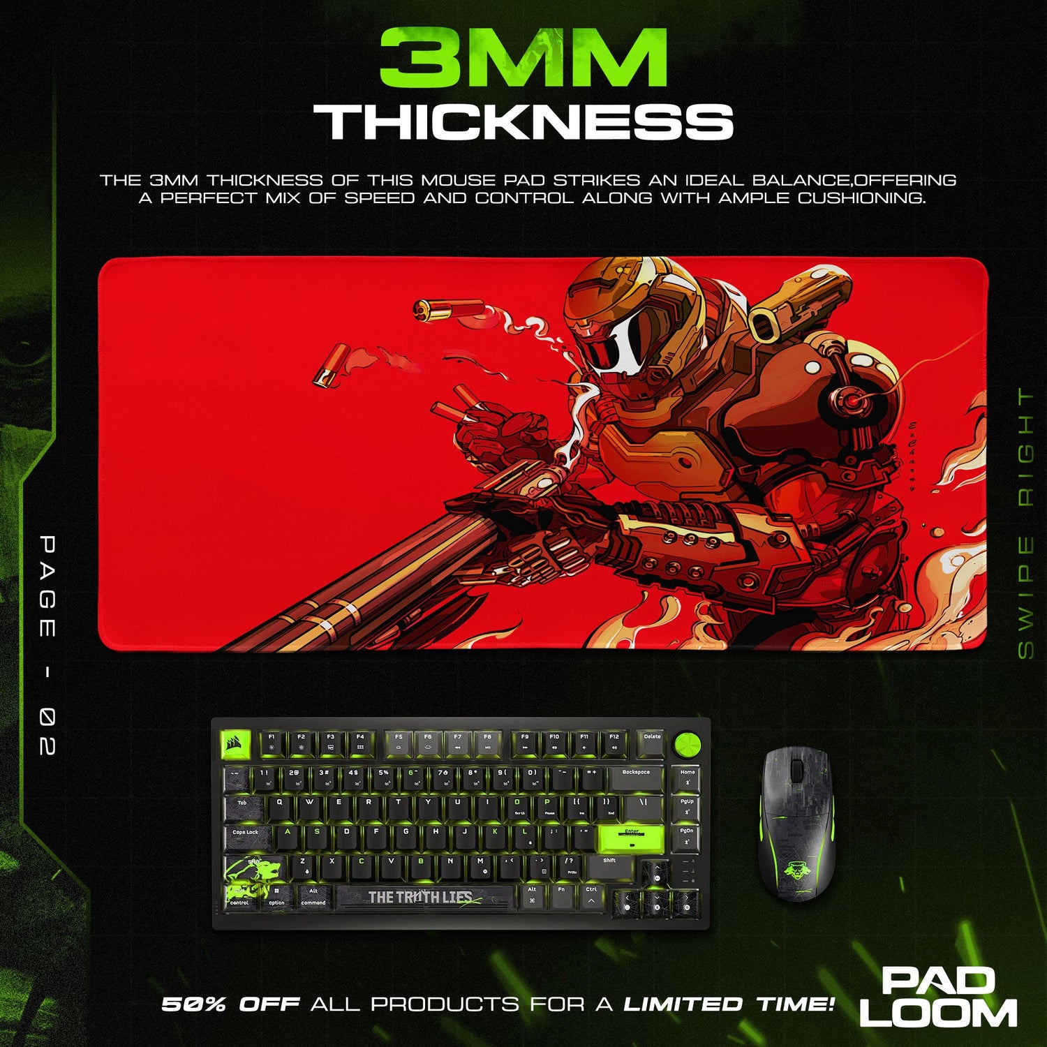 Doom Mouse Pad, Slayer Retro Art Gamer Desk Mat Padloom