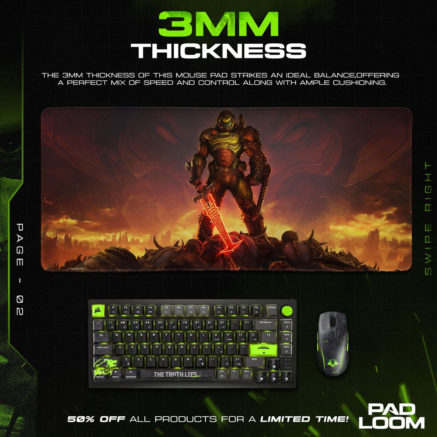 Doom Mouse Pad, Slayer Victory Gamer Desk Mat Padloom