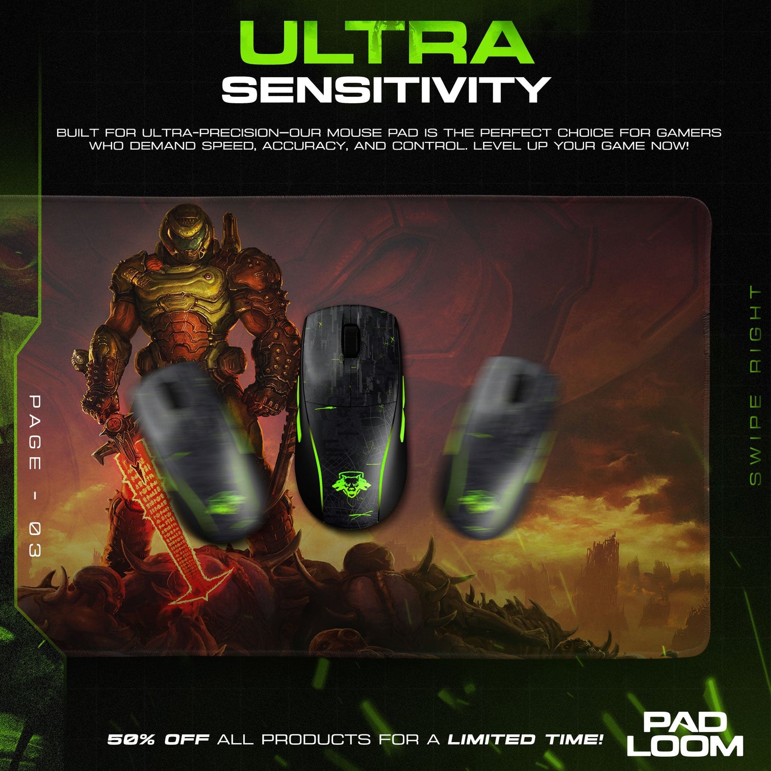 Doom Mouse Pad, Slayer Victory Gamer Desk Mat Padloom