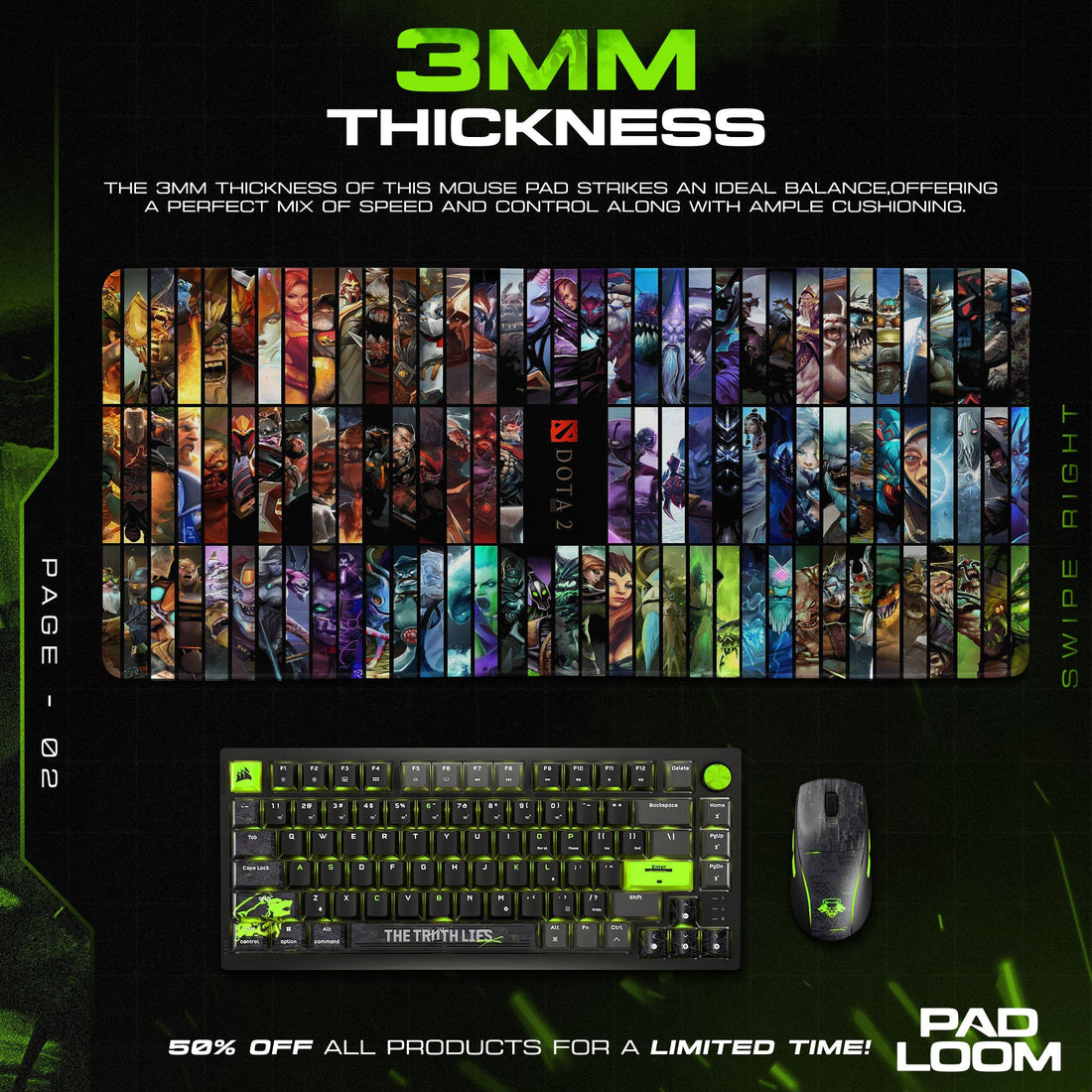 Dota 2 Champions Mouse Pad - Hero Grid Gaming Desk Mat Padloom