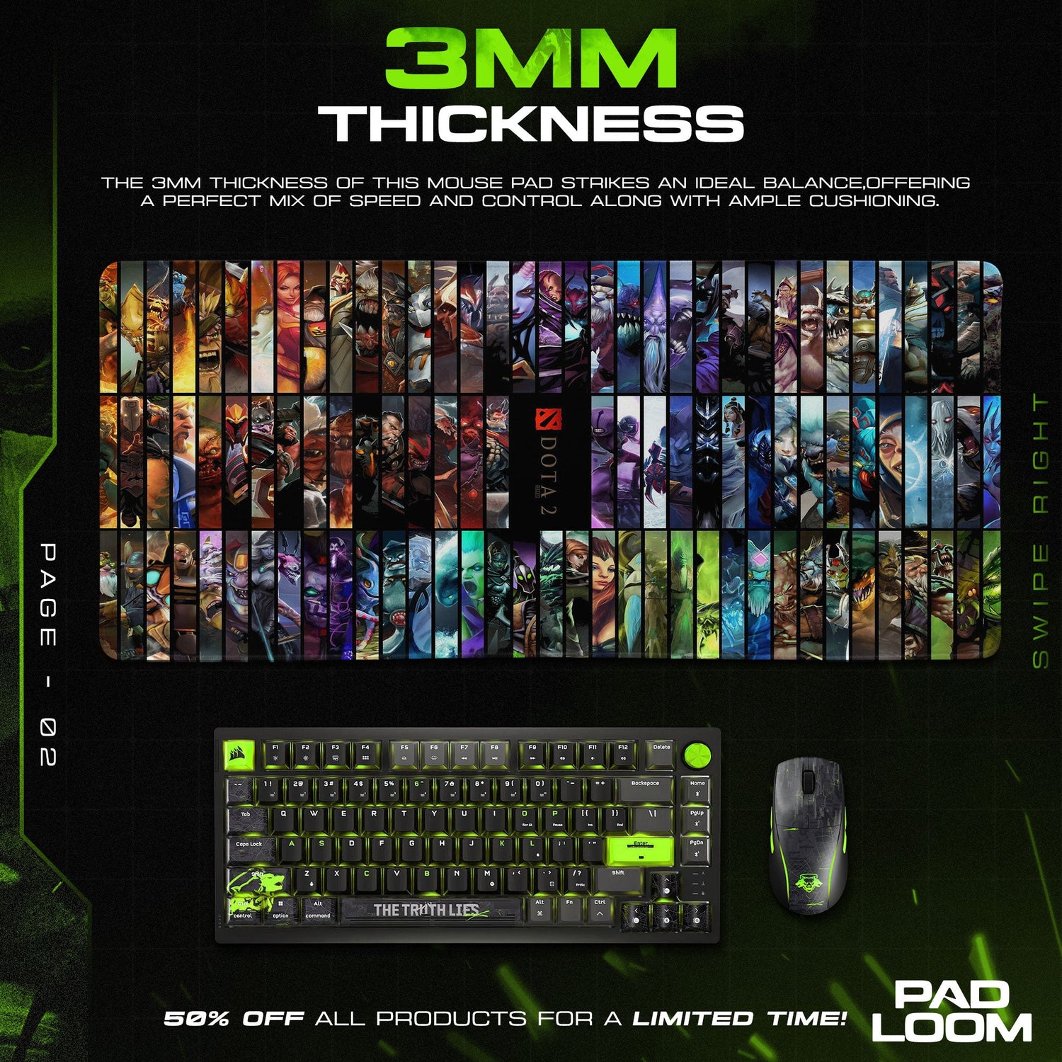 Dota 2 Champions Mouse Pad - Hero Grid Gaming Desk Mat Padloom