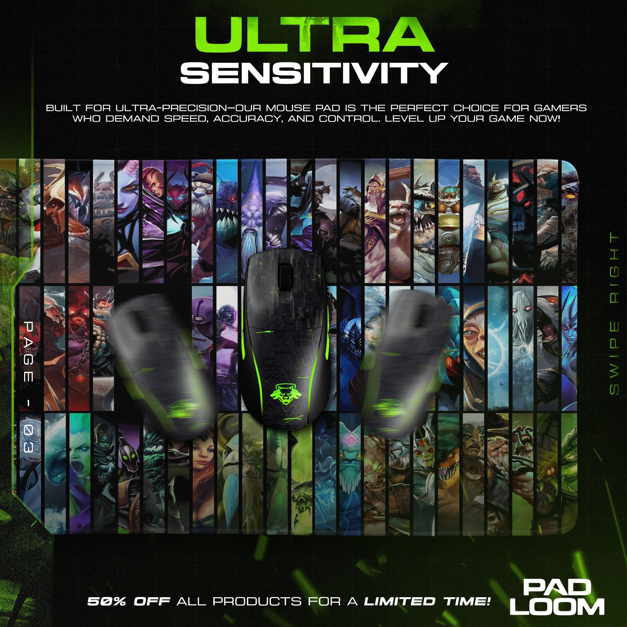 Dota 2 Champions Mouse Pad - Hero Grid Gaming Desk Mat Padloom