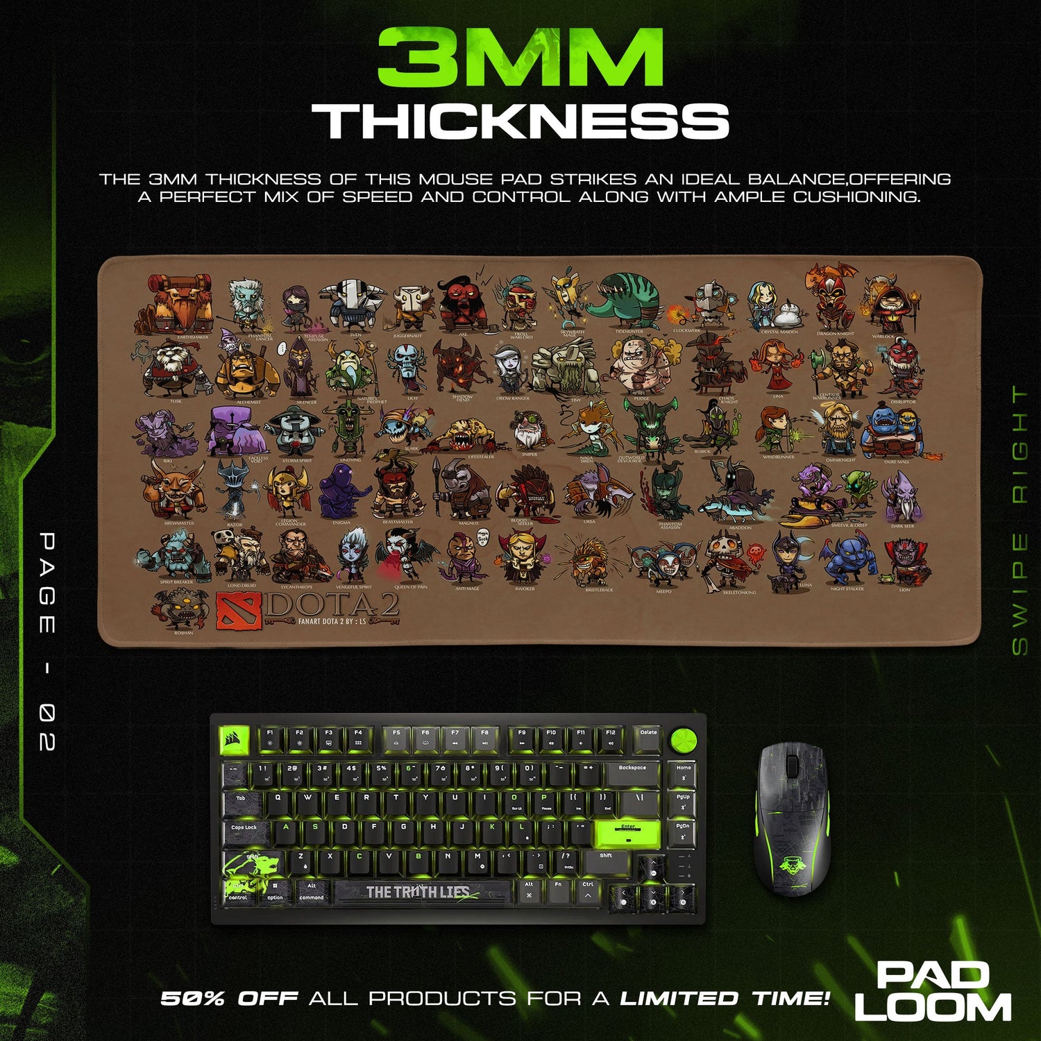 Dota 2 Chibi Heroes Mouse Pad, MOBA Gaming Desk Mat Padloom