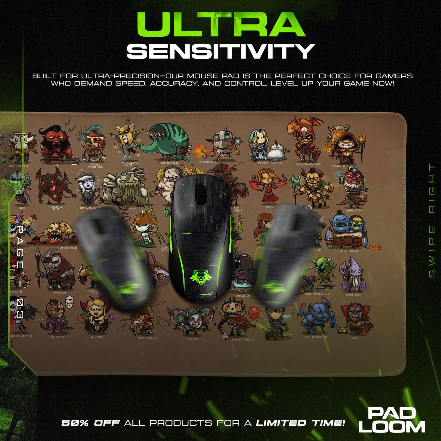 Dota 2 Chibi Heroes Mouse Pad, MOBA Gaming Desk Mat Padloom