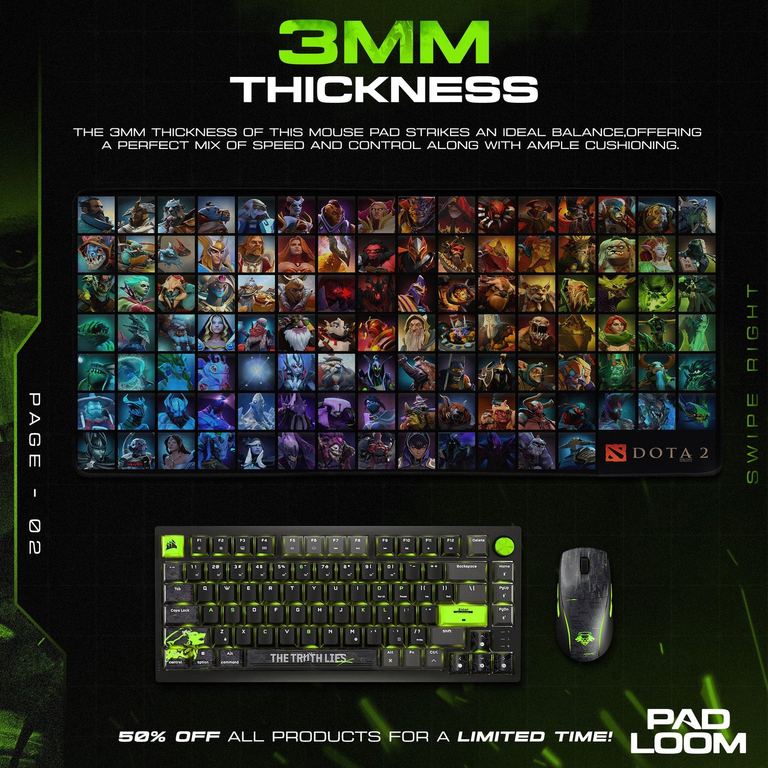 Dota 2 Hero Grid Mouse Pad, MOBA Gaming Desk Mat Padloom