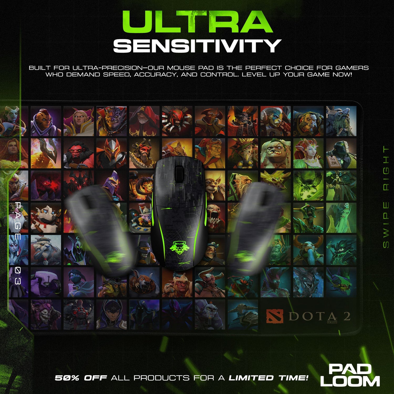 Dota 2 Hero Grid Mouse Pad, MOBA Gaming Desk Mat Padloom