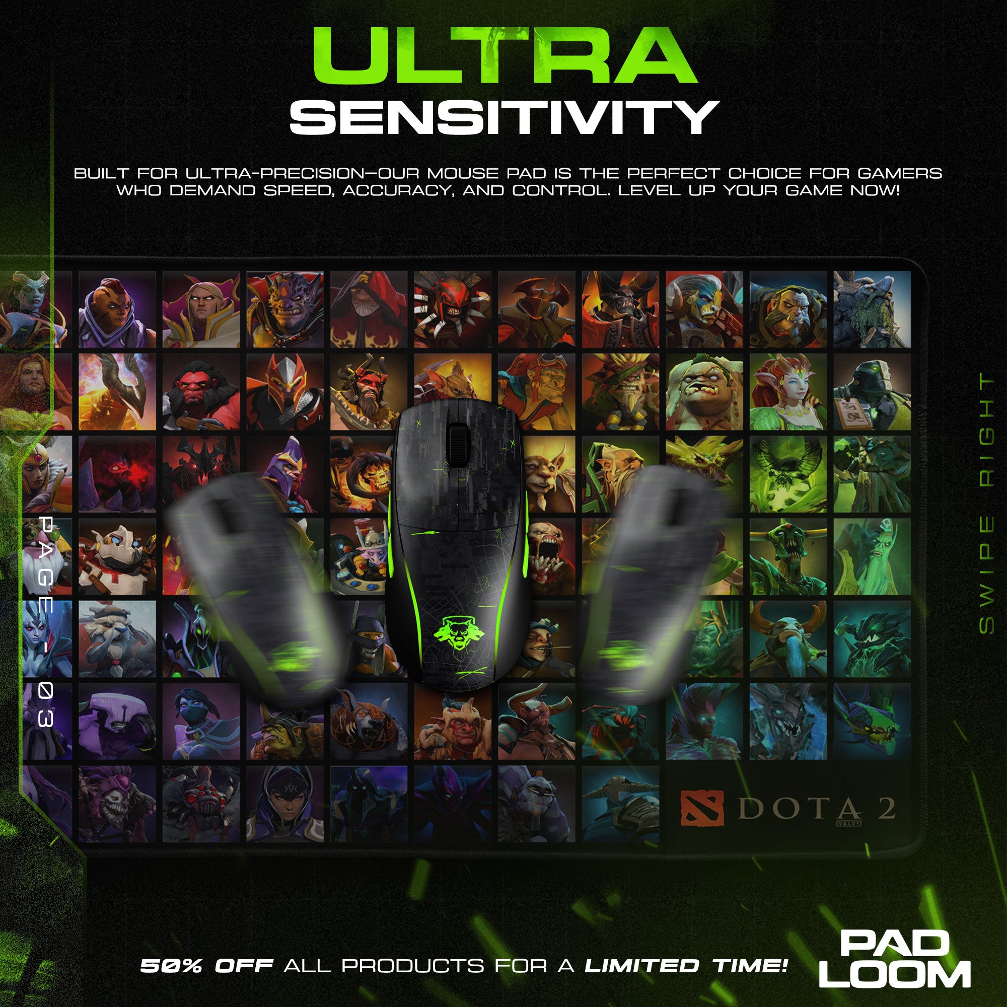 Dota 2 Hero Grid Mouse Pad, MOBA Gaming Desk Mat