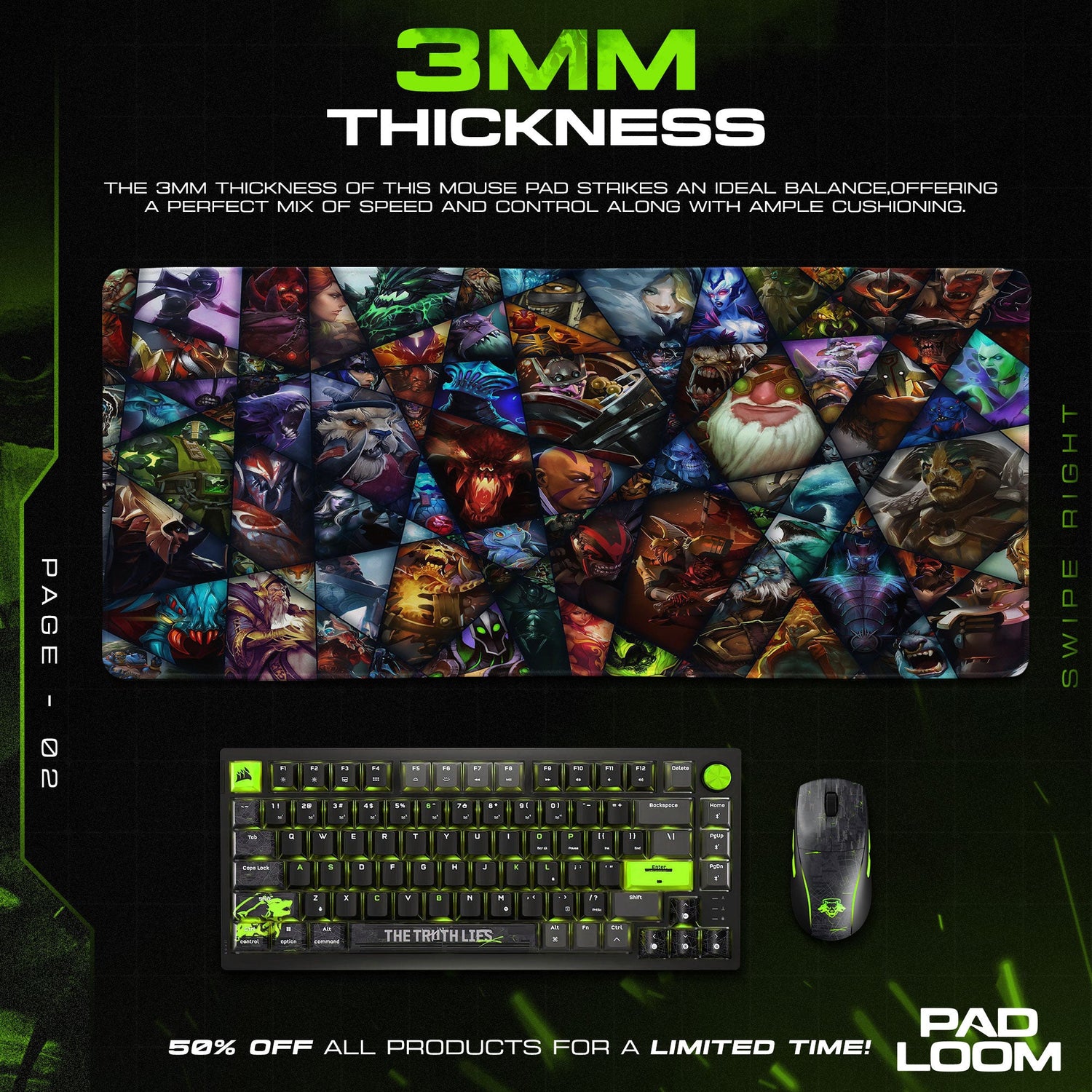 Dota 2 Mouse Pad, Hero Collage Gamer Desk Mat Padloom