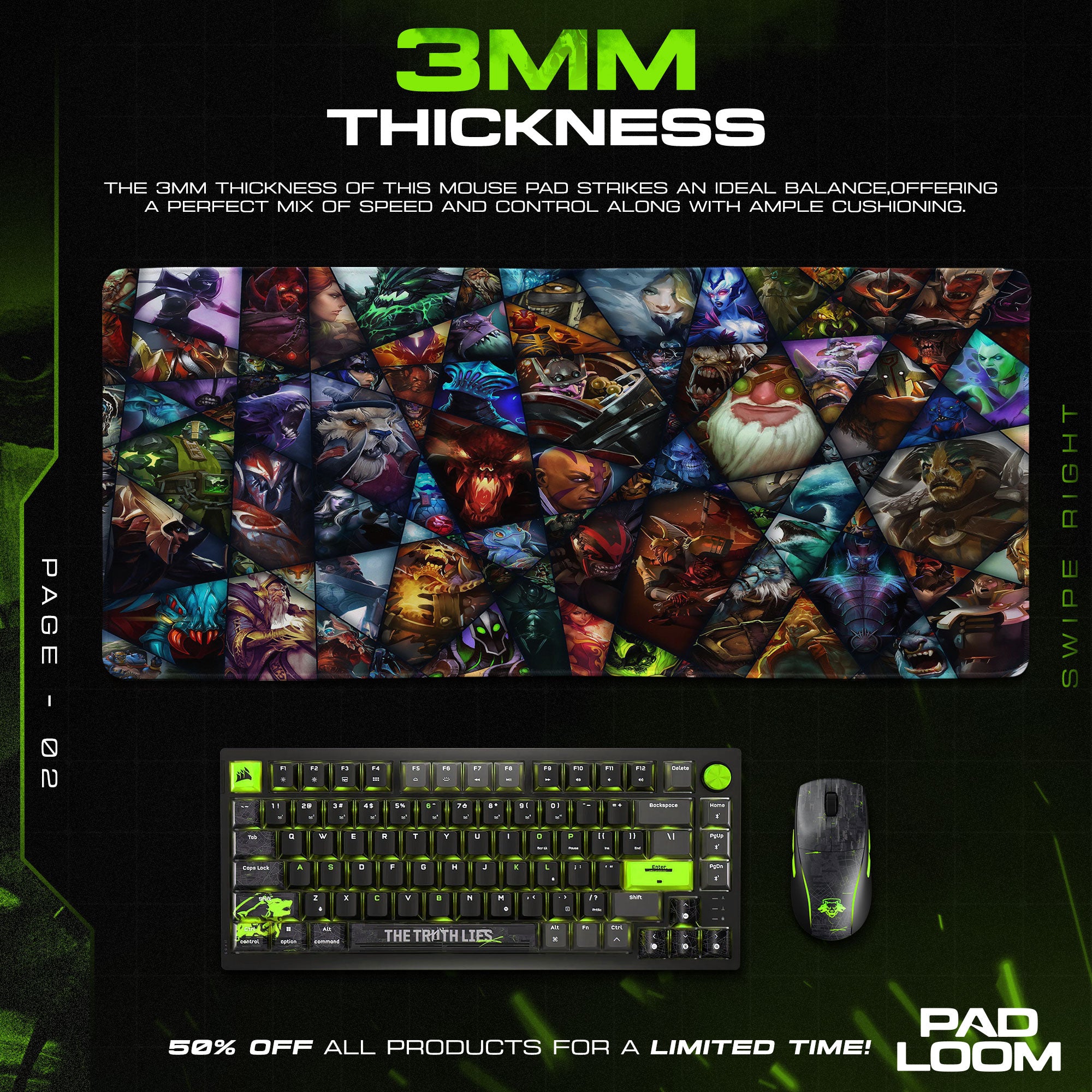 Dota 2 Mouse Pad, Hero Collage Gamer Desk Mat