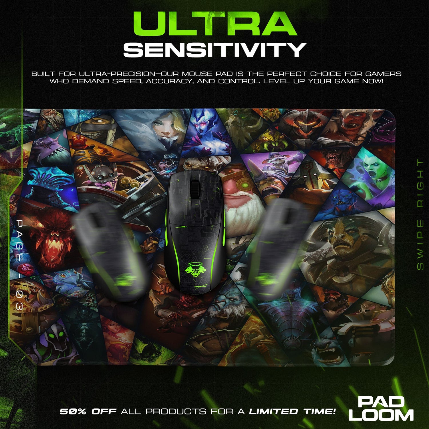 Dota 2 Mouse Pad, Hero Collage Gamer Desk Mat Padloom