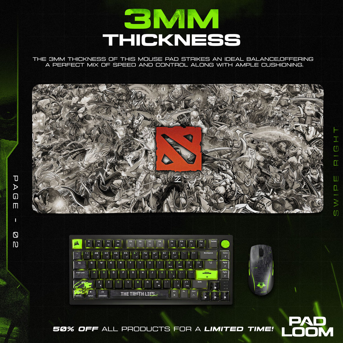 Dota 2 Mouse Pad – Hero Collage Extended Gaming Desk Mat