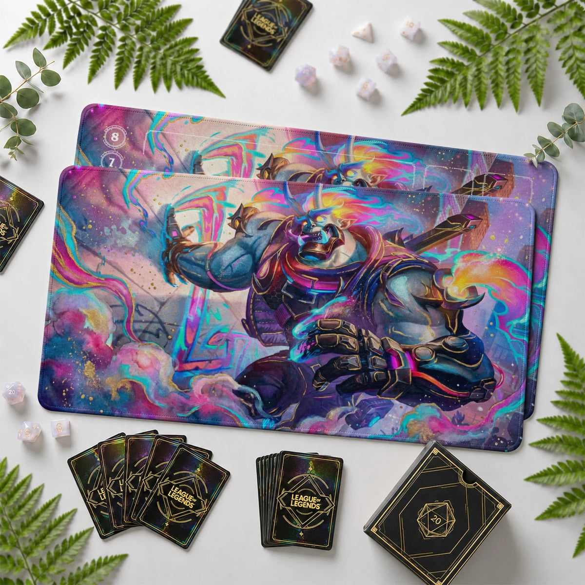 Dr. Mundo Street Riftbound TCG playmat with card zones and score track – LoL game mat