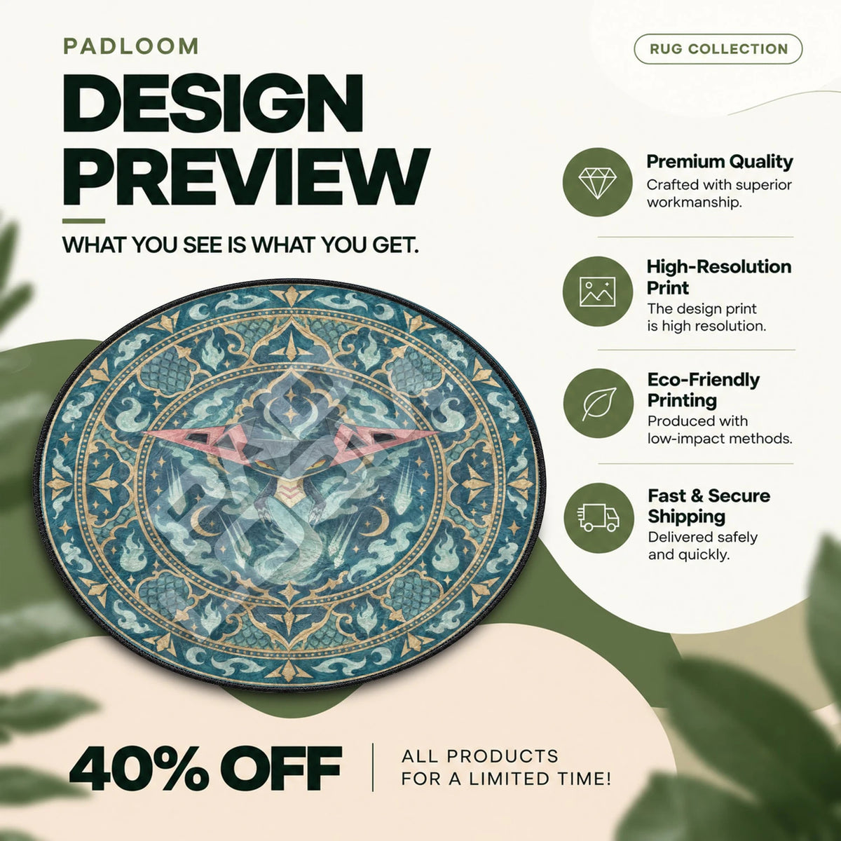 Dragapult Moonlit Pokemon round rug full design preview