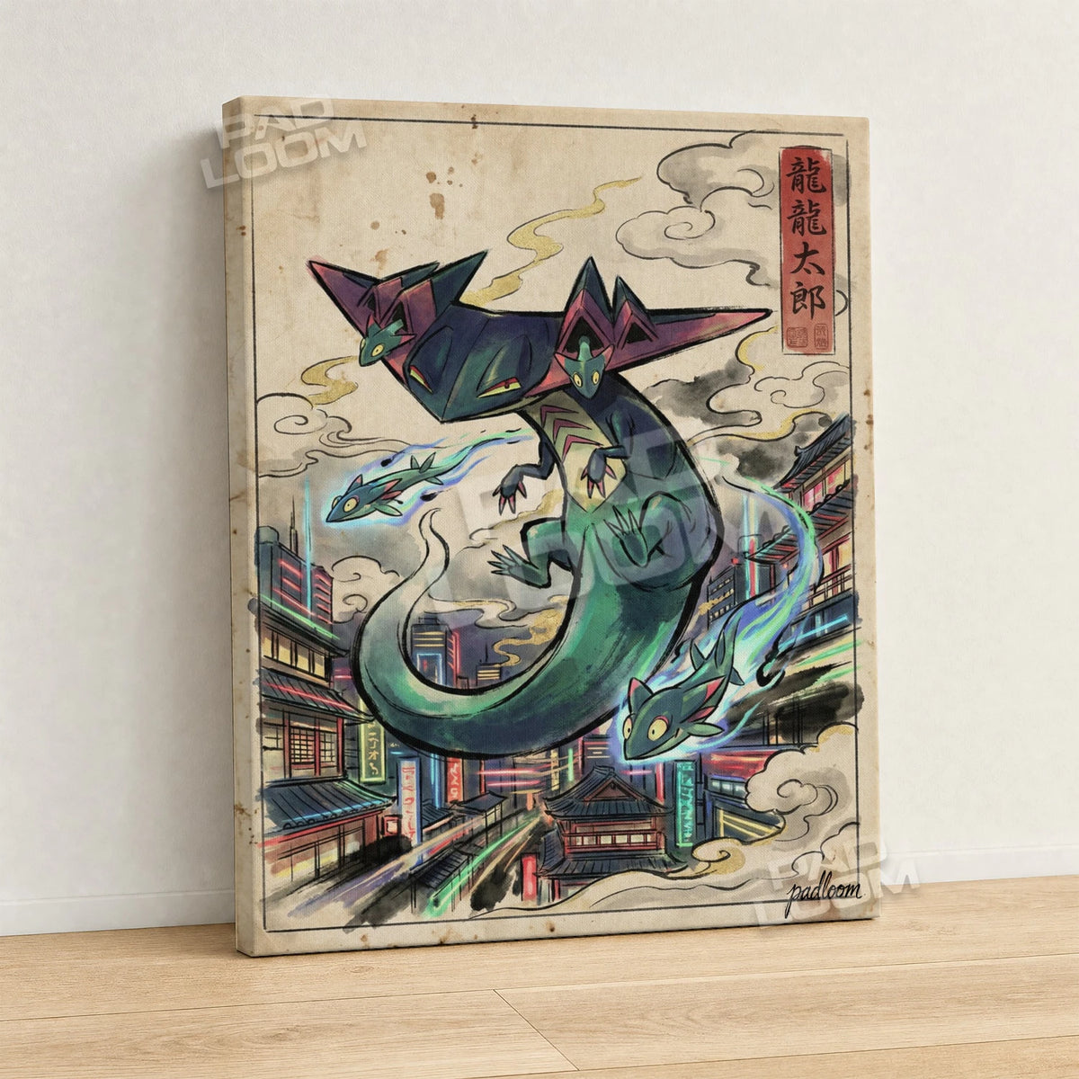 Dragapult Neon Pokemon canvas wall art - gallery-wrapped canvas print, side view