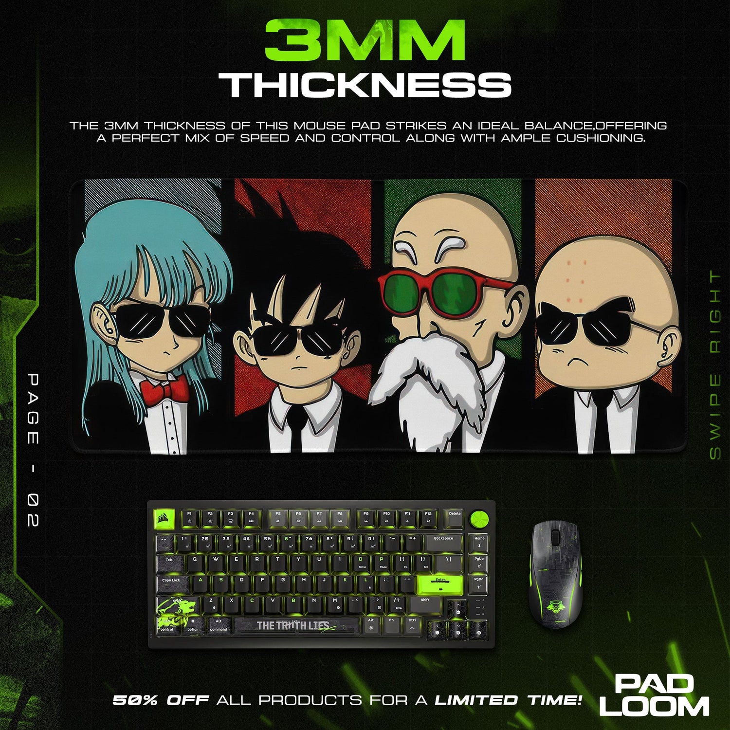 Dragon Ball Cool Squad Mouse Pad, Anime Gaming Desk Mat Padloom