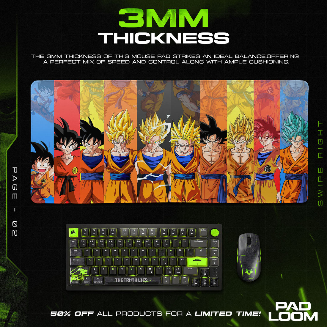 Dragon Ball Goku Evolution Mouse Pad, Anime Saiyan Desk Mat