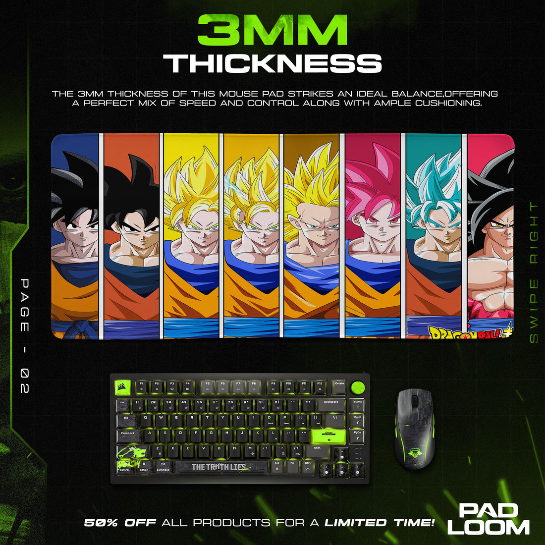 Dragon Ball Goku Forms Mouse Pad, Anime Saiyan Power Desk Mat