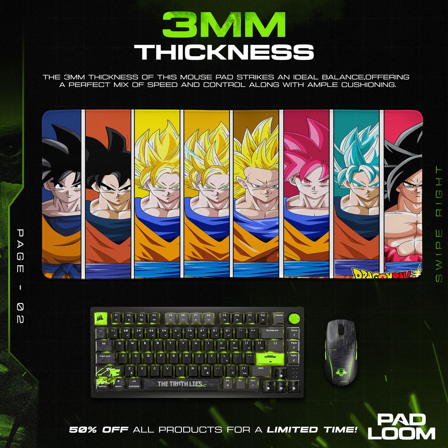Dragon Ball Goku Forms Mouse Pad, Anime Saiyan Power Desk Mat Padloom