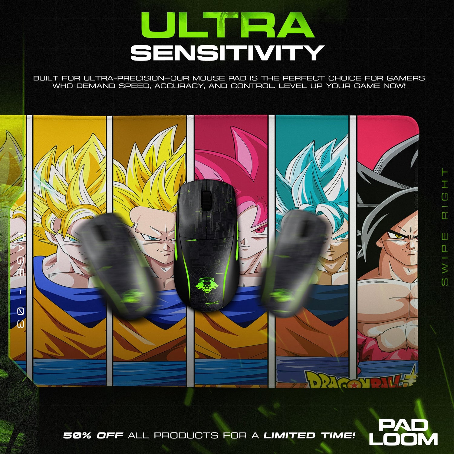 Dragon Ball Goku Forms Mouse Pad, Anime Saiyan Power Desk Mat Padloom