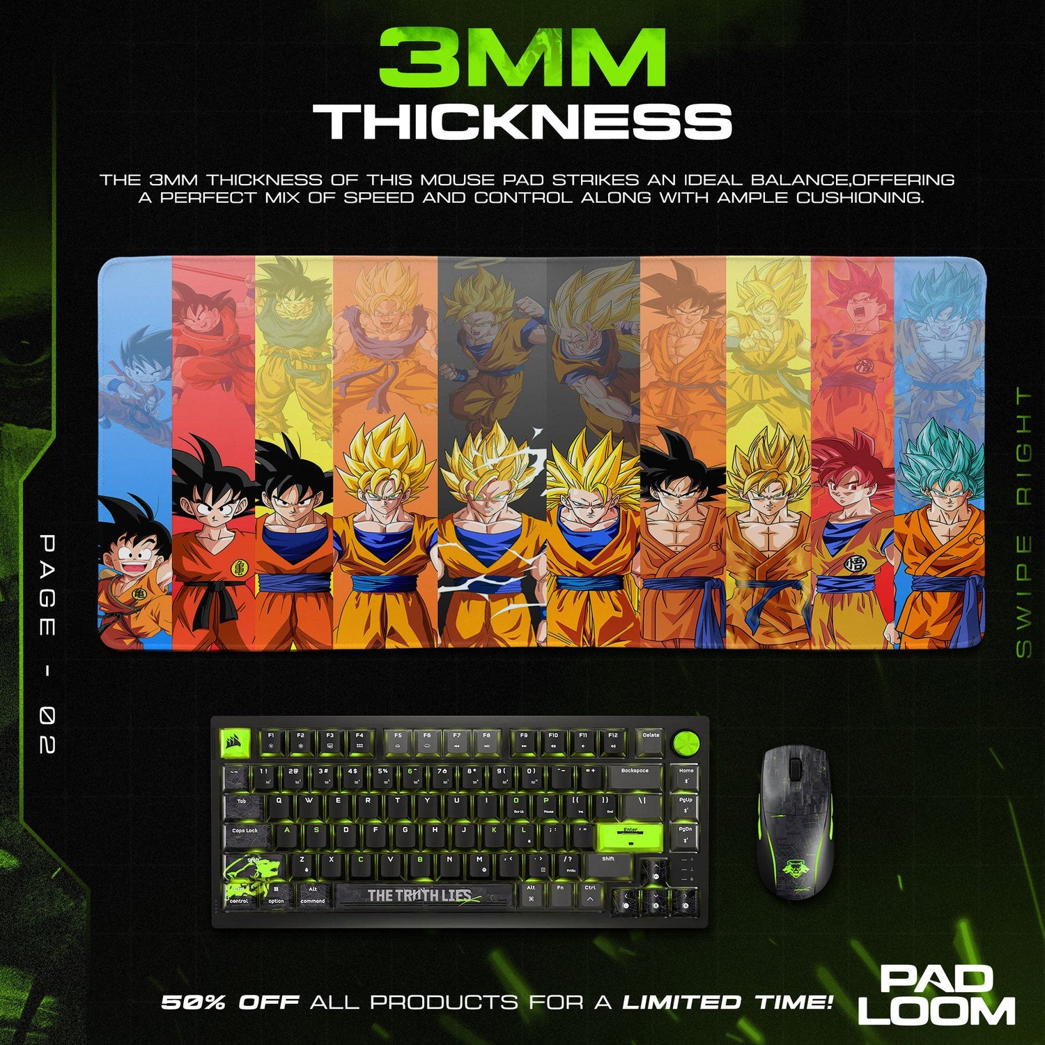Dragon Ball Mouse Pad, Goku Saiyan Forms Gaming Desk Mat Padloom