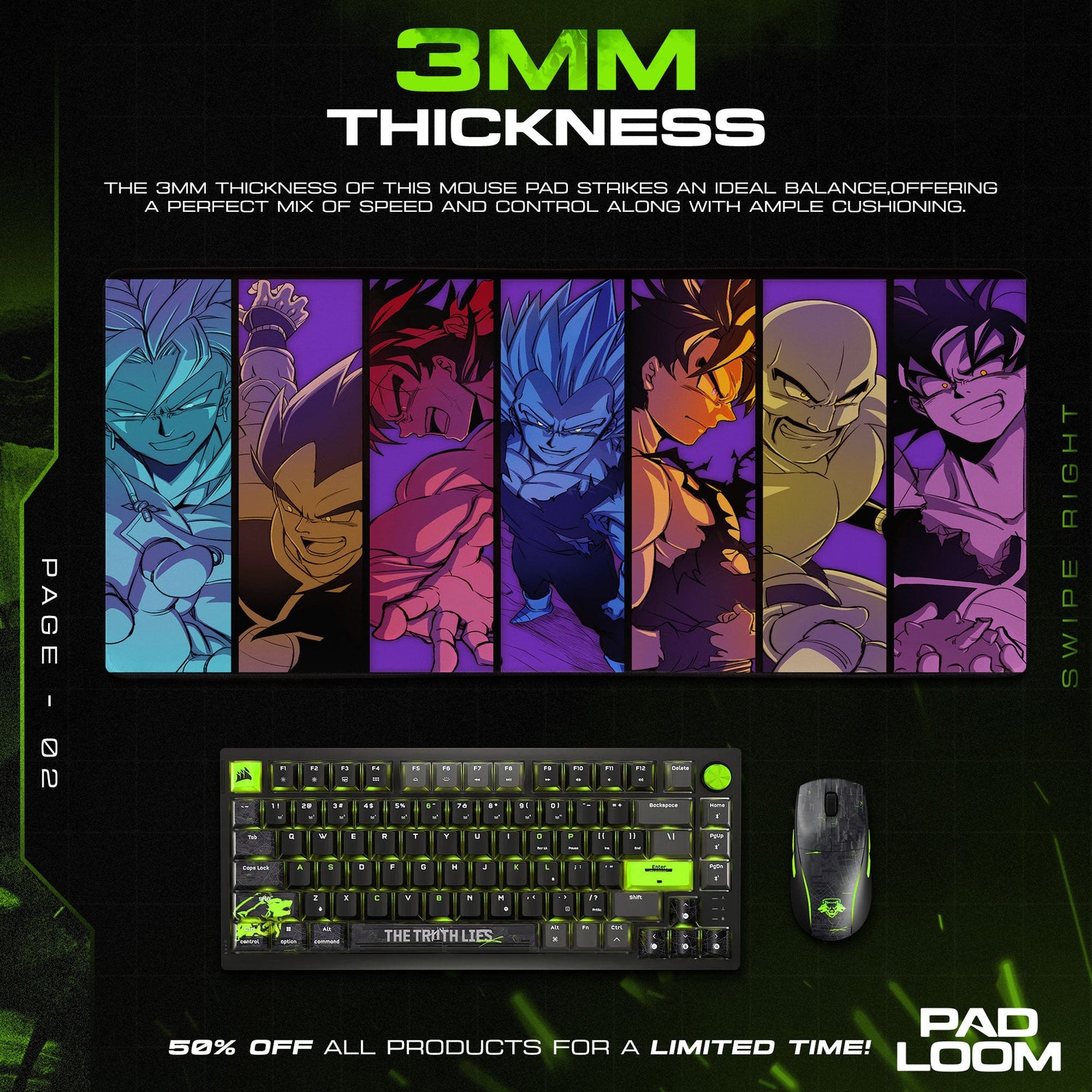 Dragon Ball Z Heroes Mouse Pad - Spectrum Power Anime Desk Mat Padloom