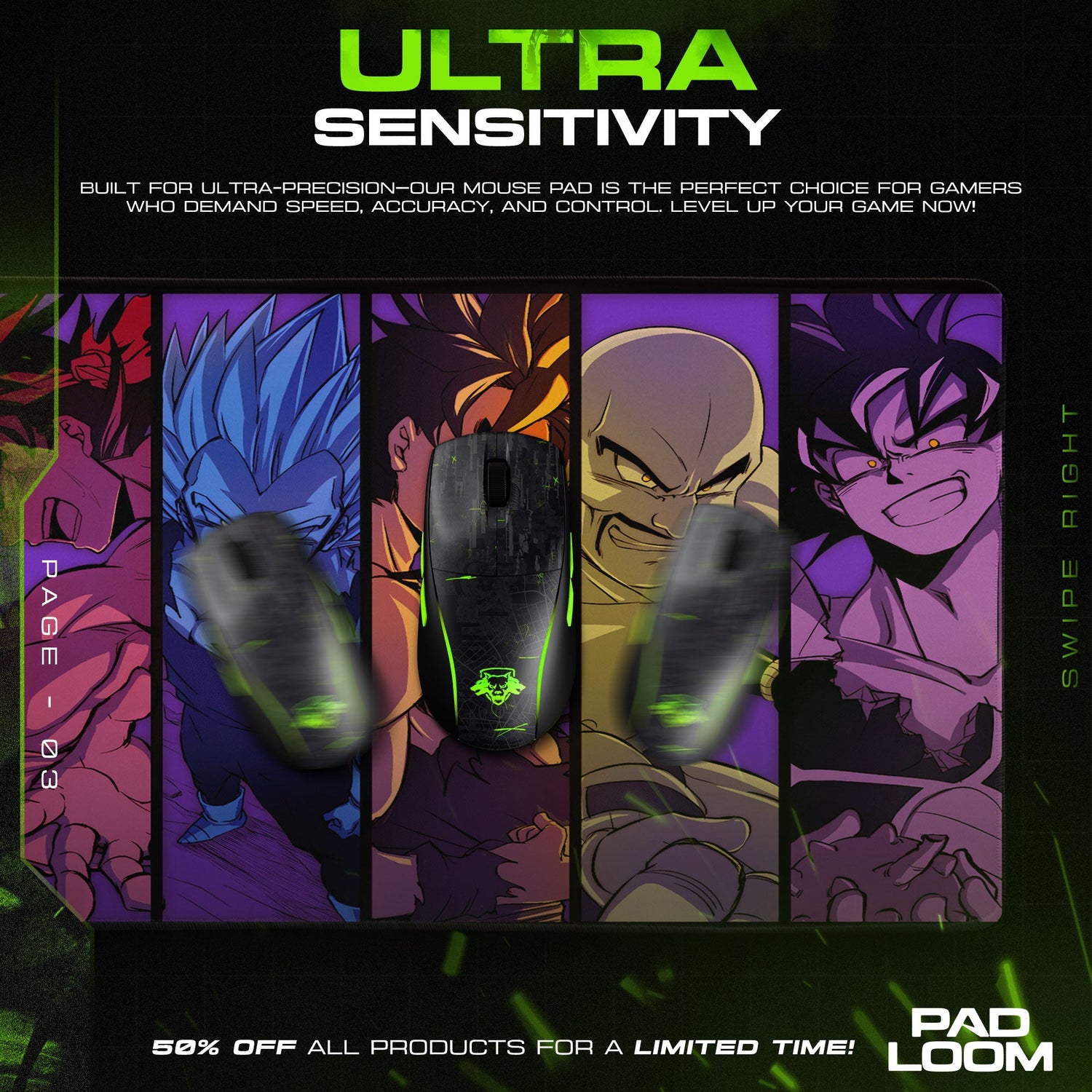 Dragon Ball Z Heroes Mouse Pad - Spectrum Power Anime Desk Mat Padloom