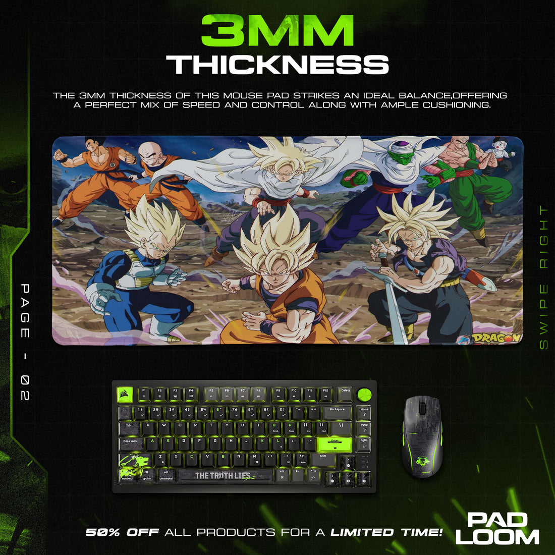 Dragon Ball Z Saiyan Warriors Mouse Pad, Anime Battle Desk Mat