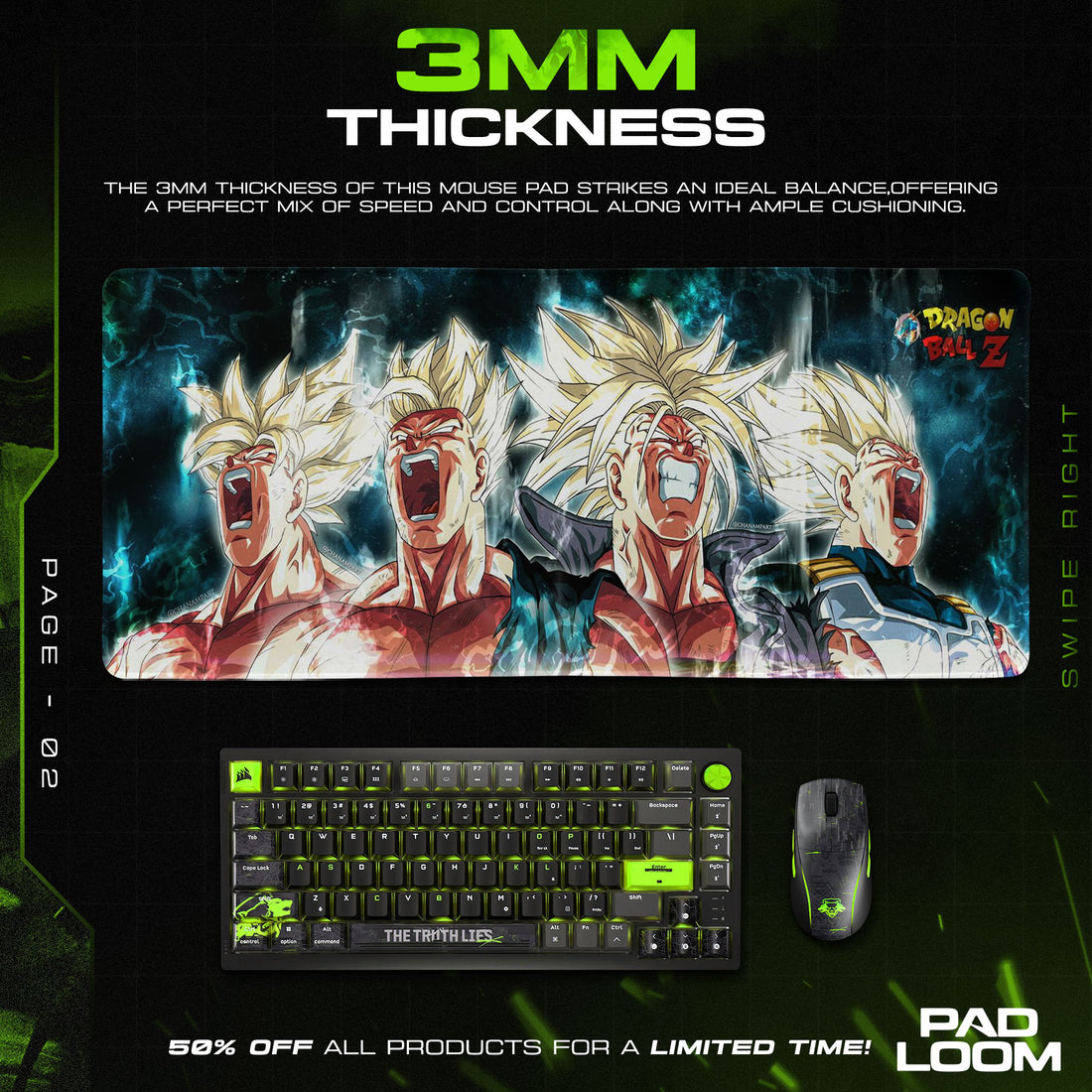 Dragon Ball Z Super Saiyan Mouse Pad, Anime Power Desk Mat