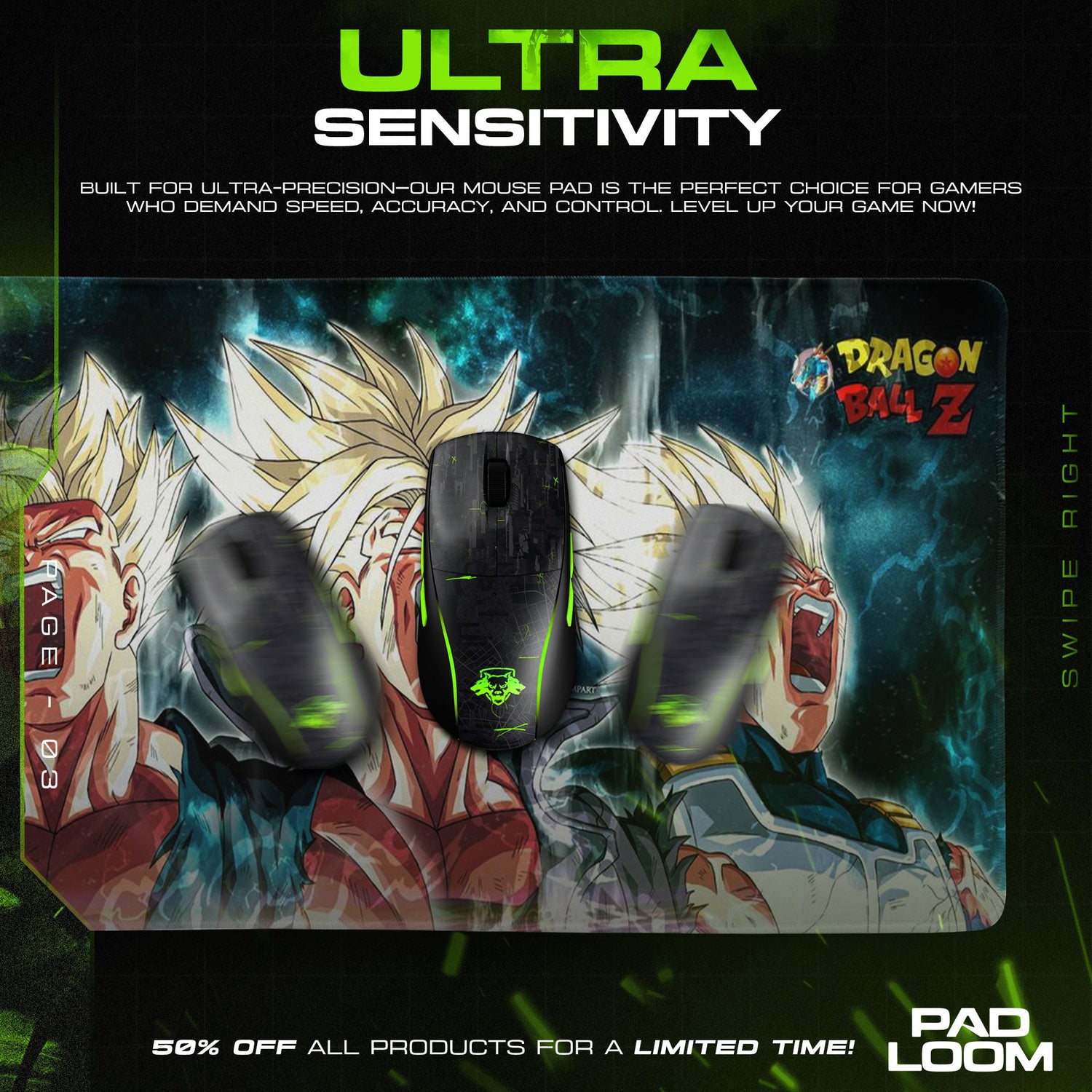 Dragon Ball Z Super Saiyan Mouse Pad, Anime Power Desk Mat Padloom
