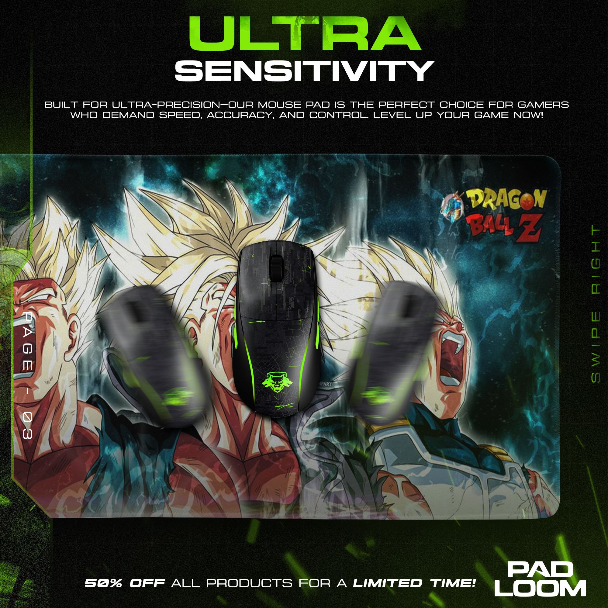 Dragon Ball Z Super Saiyan Mouse Pad, Anime Power Desk Mat