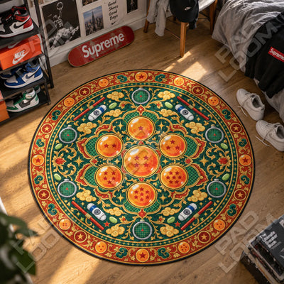 Dragon Balls Medallion Round Rug - Dragon Ball Chair Mat