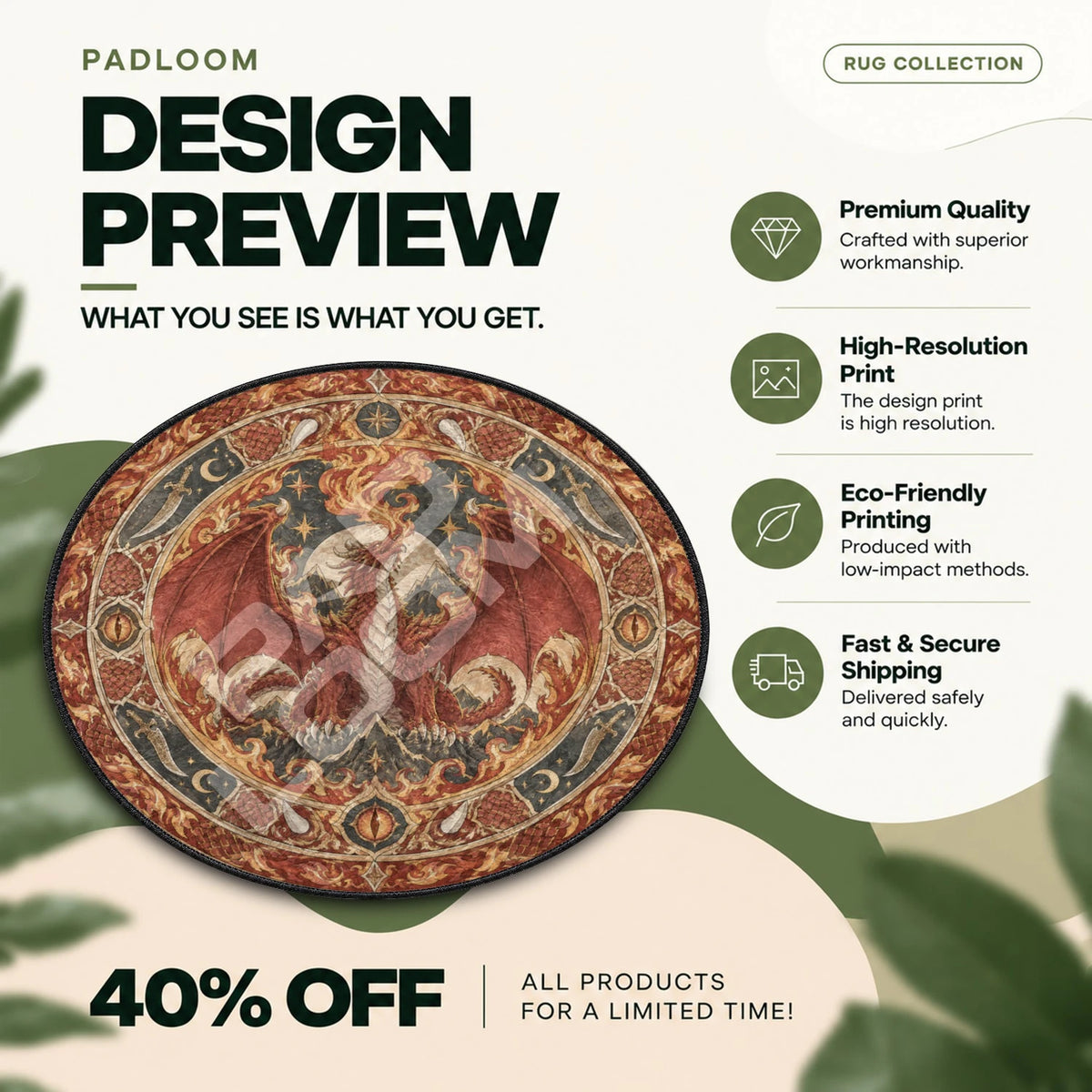 Dragon Ember Solo Leveling round rug full design preview