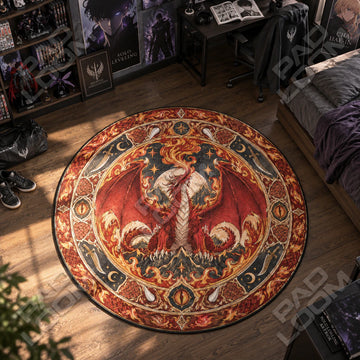 Dragon Ember Solo Leveling round rug on a bedroom floor - Solo Leveling chair mat