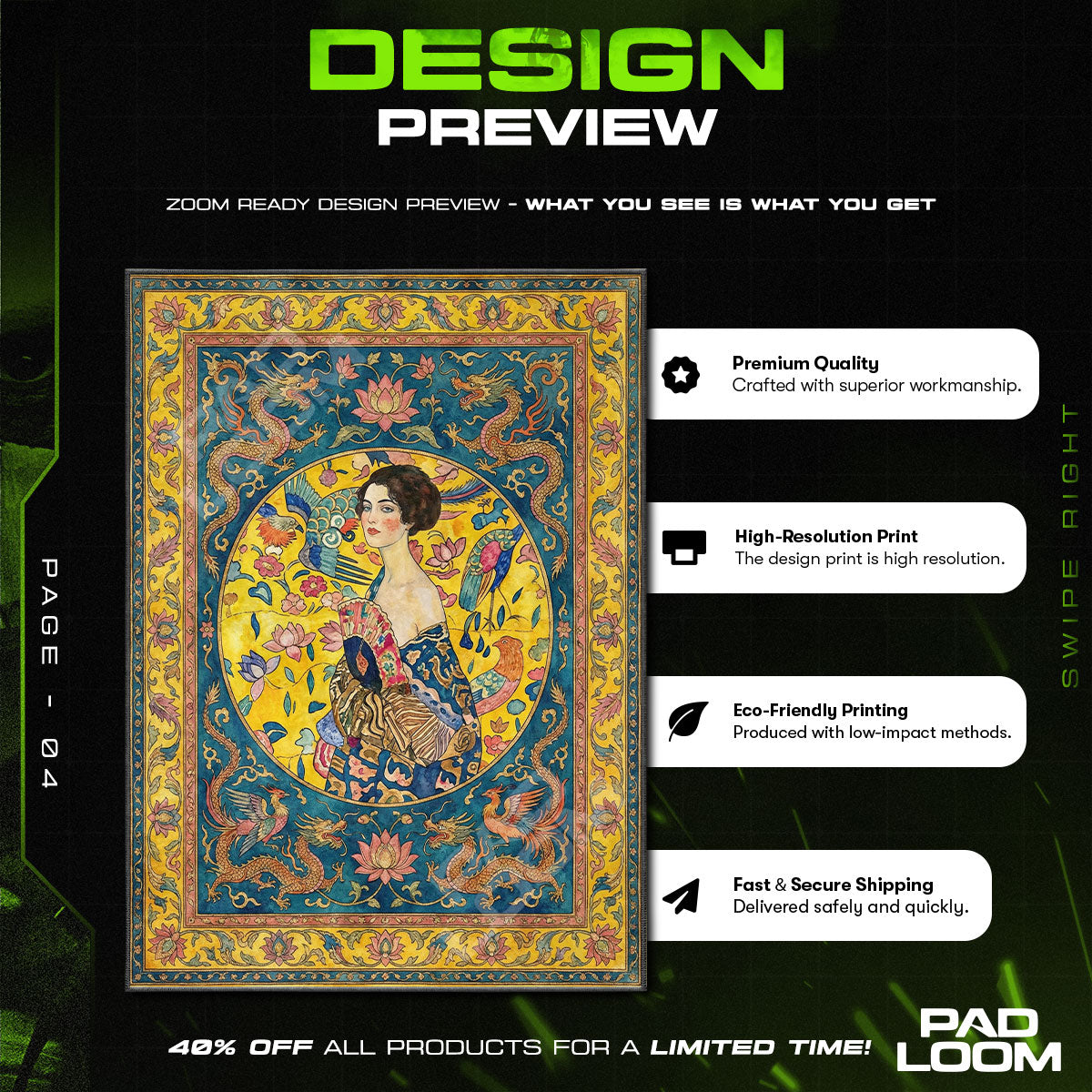 Dragon Lady Fan Chinoiserie Portrait Area rug — main product view