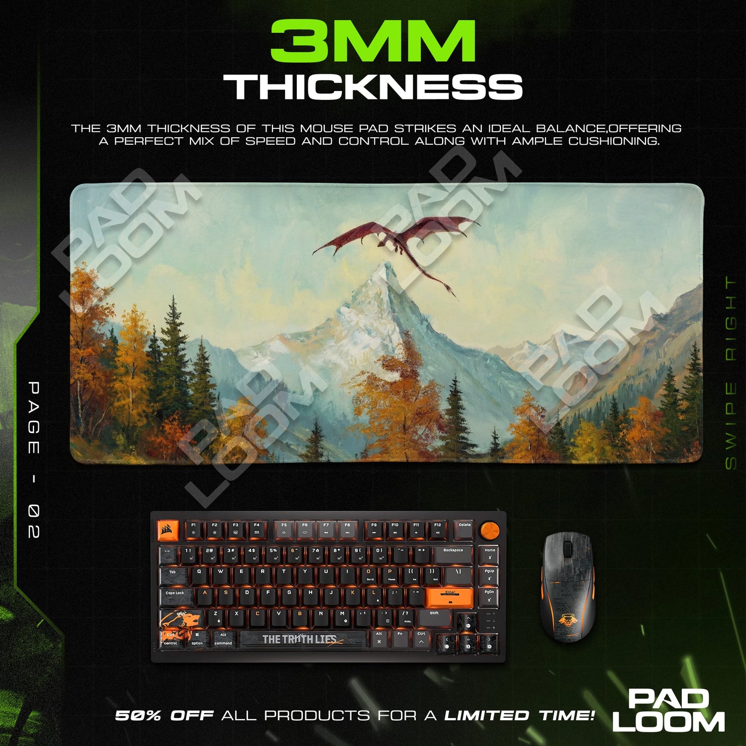 Dragon Peak Flight Mouse Pad - Skyrim Desk Mat
