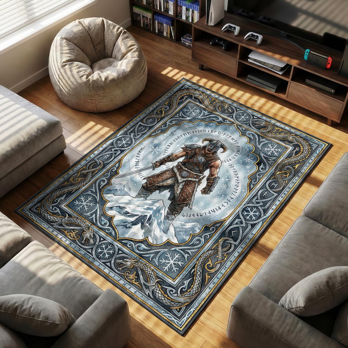 Dragonborn Frost Rune Rug - Skyrim Chair Mat