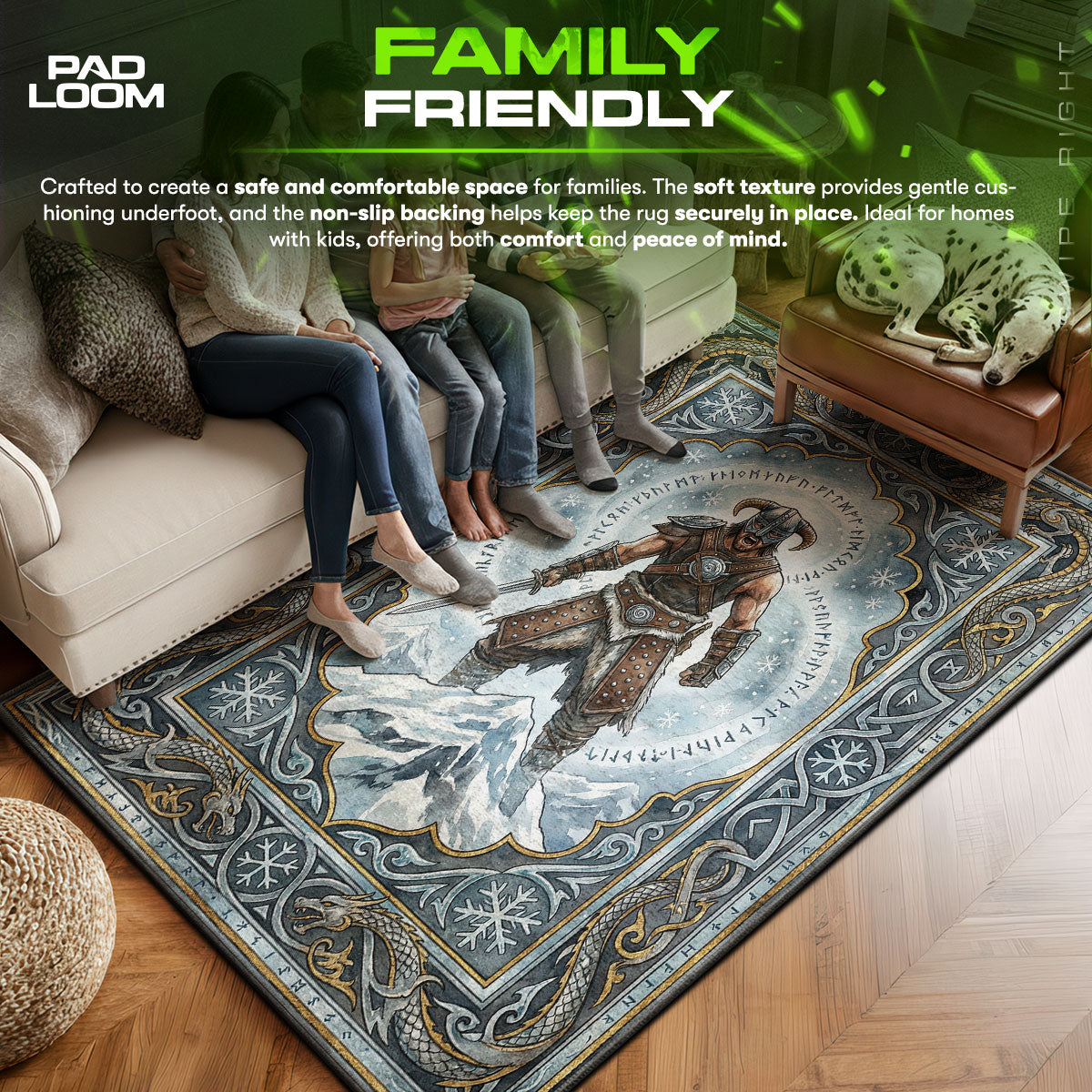 Dragonborn Frost Rune Rug - Skyrim Chair Mat