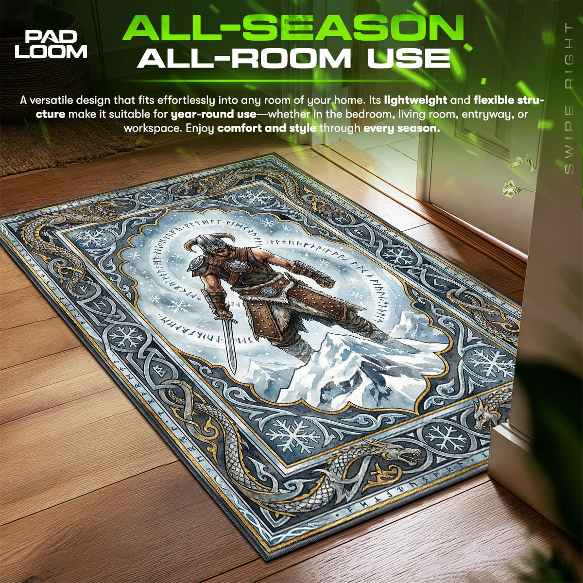 Dragonborn Frost Rune Rug - Skyrim Chair Mat