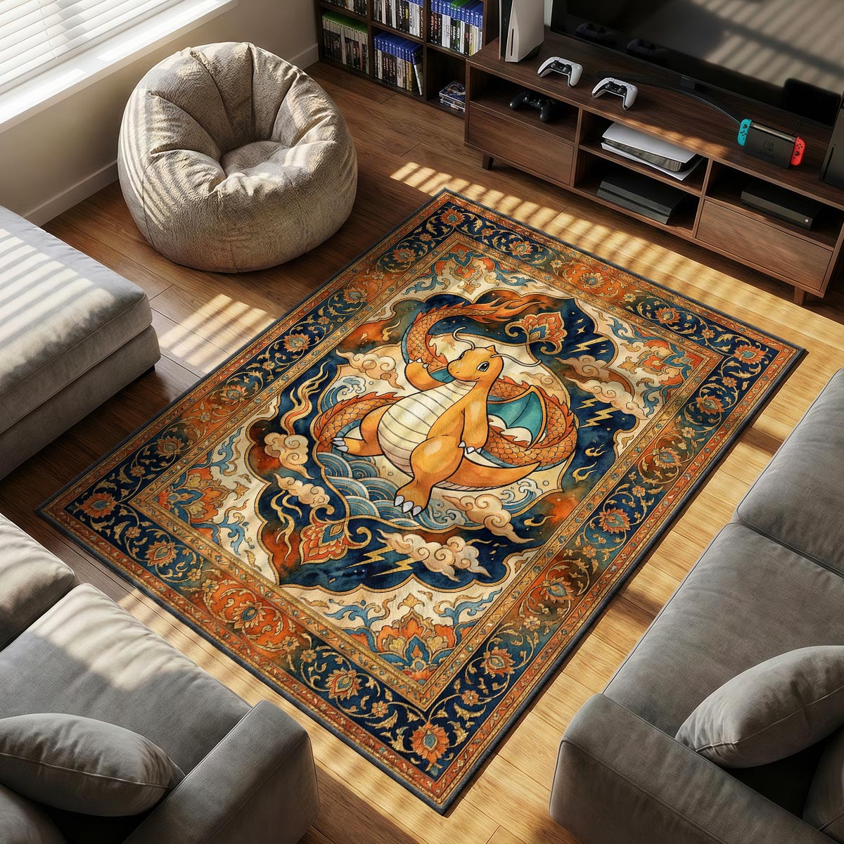 Dragonite Mythical themed area rug for Pokemon fans