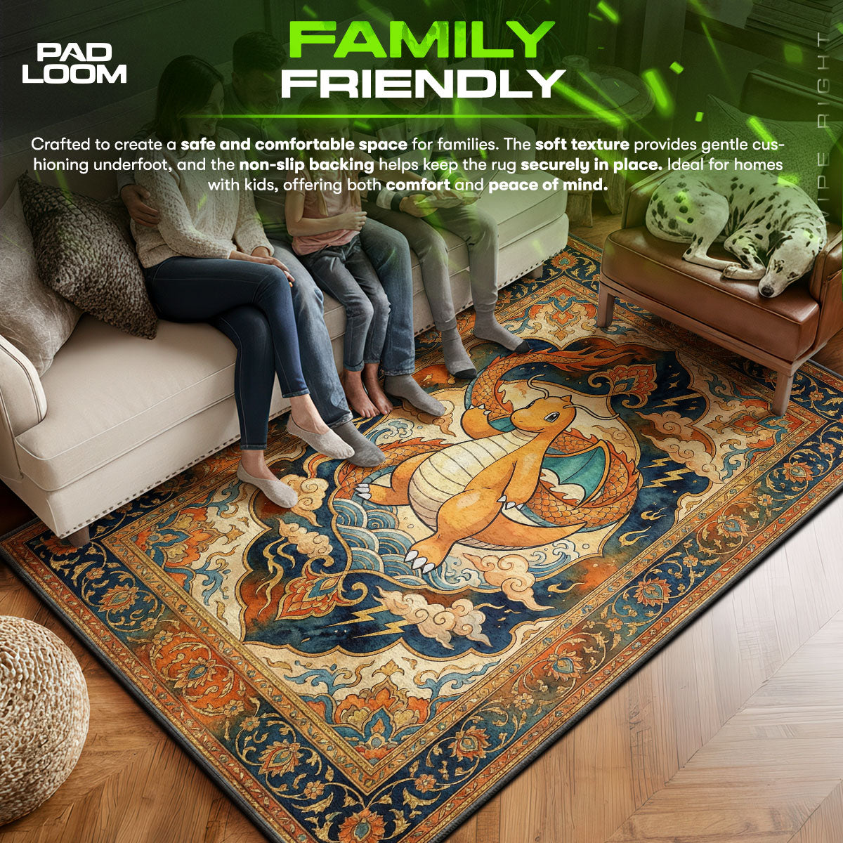 Dragonite area rug showing full Pokemon artwork