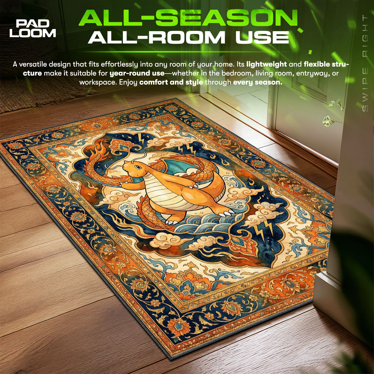 Dragonite Mythical Storm Chair fan rug — premium quality print