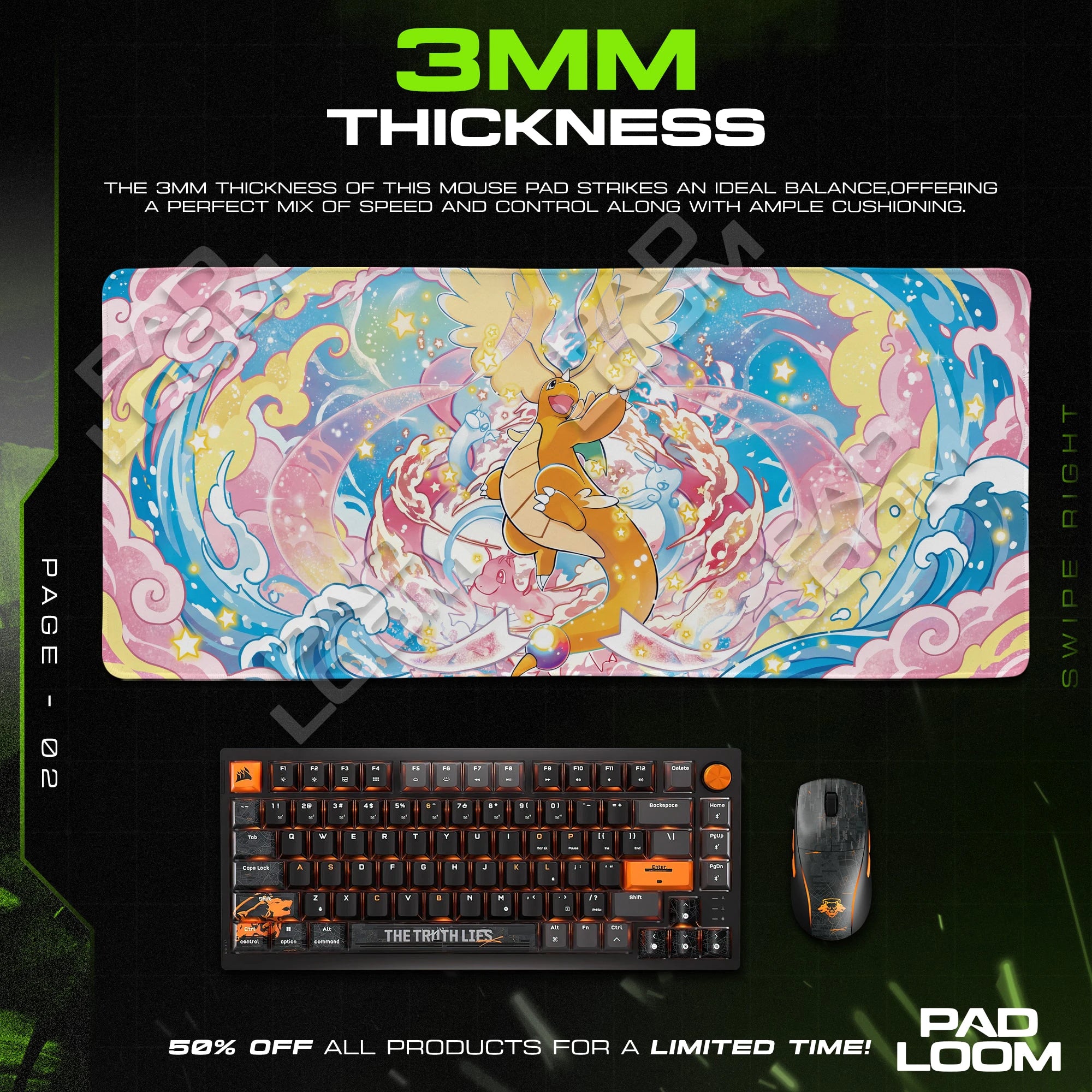 Dragonite Star Swirl Mouse Pad - Pokemon Desk Mat