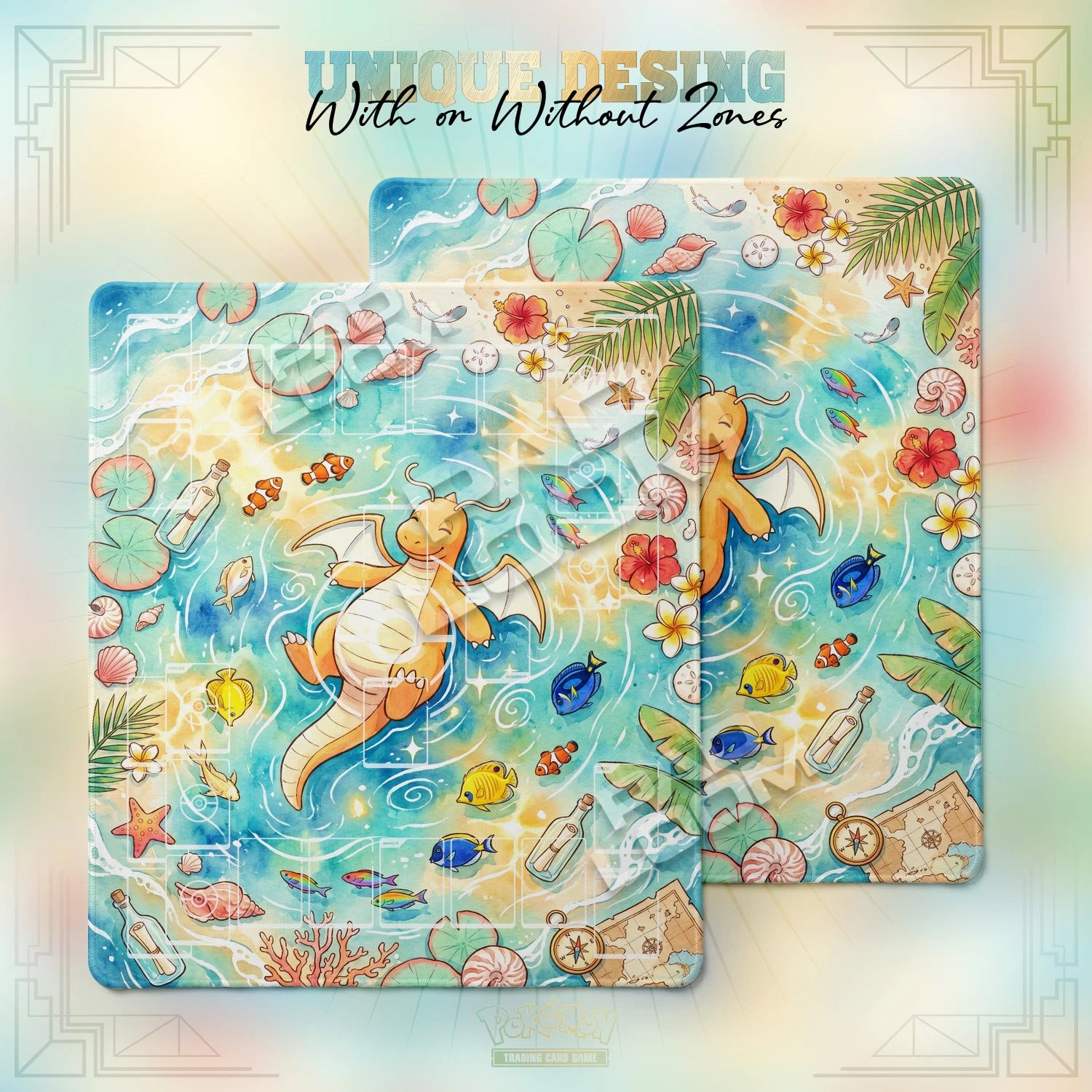 Dragonite Tidal Playmat - 2 Player Pokemon TCG Mat