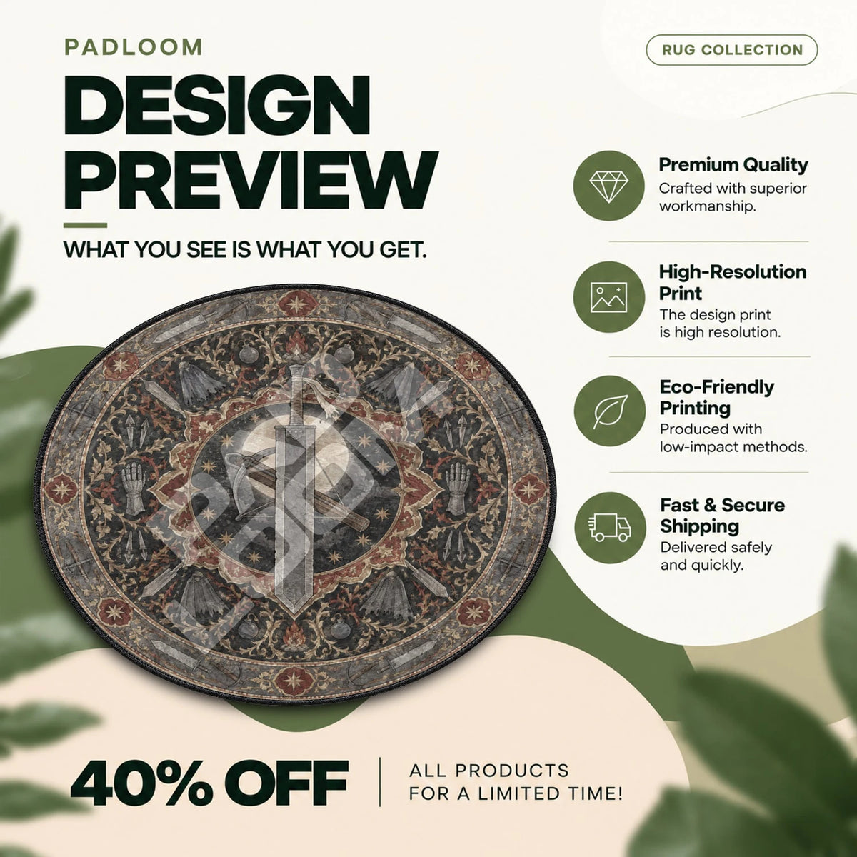 Dragonslayer Moonlit Berserk round rug full design preview
