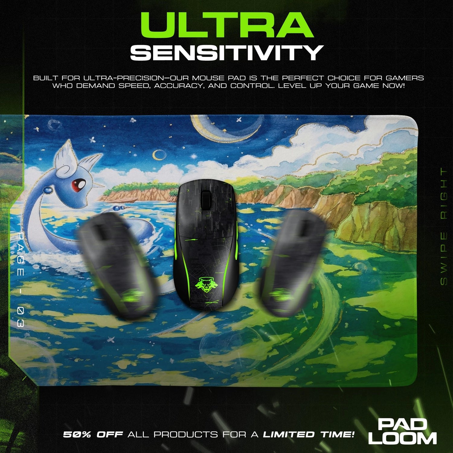 Dratini Moonlit Lake Mouse Pad - Pokemon Desk Mat
